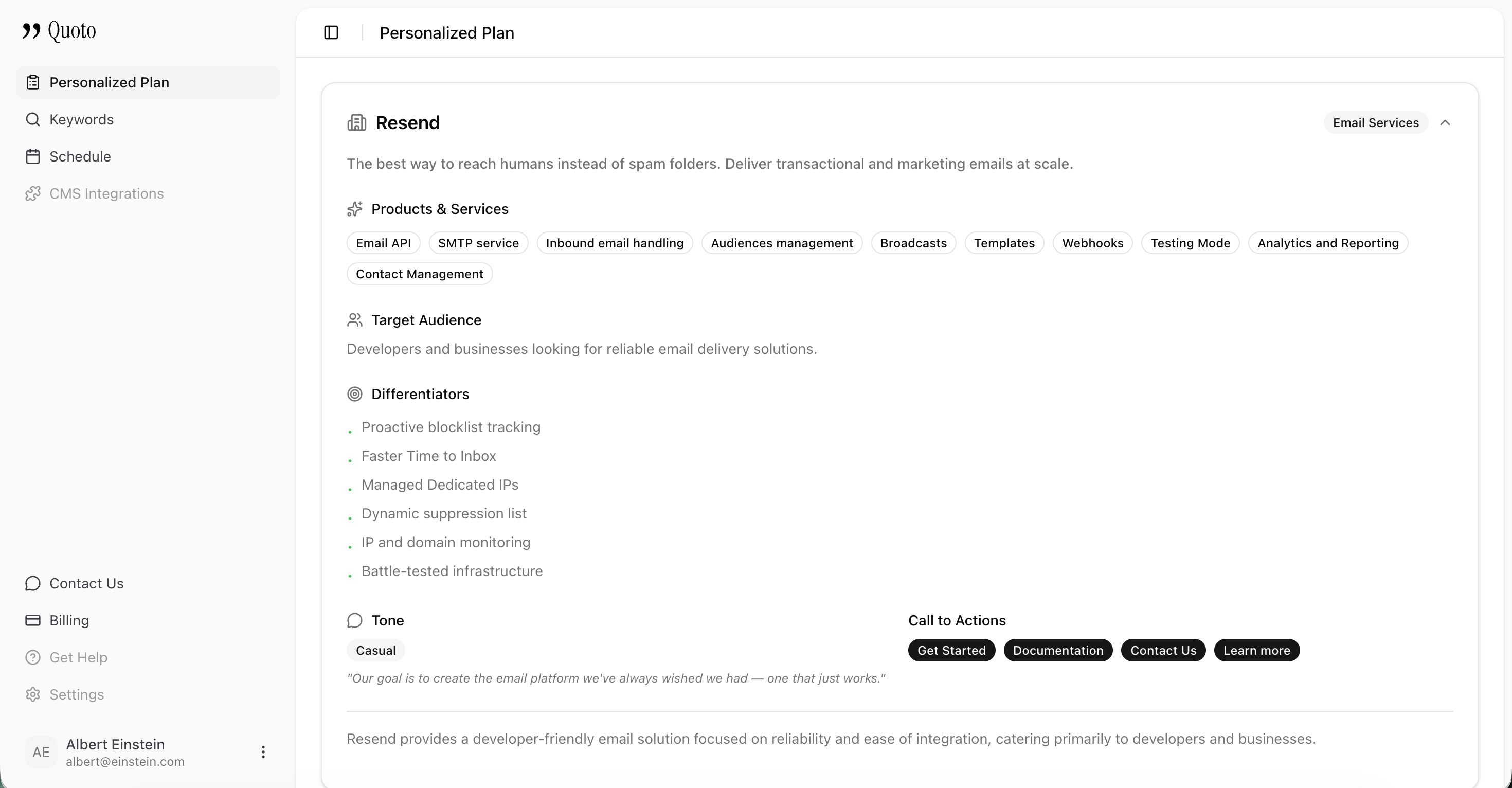 Personalized content plan